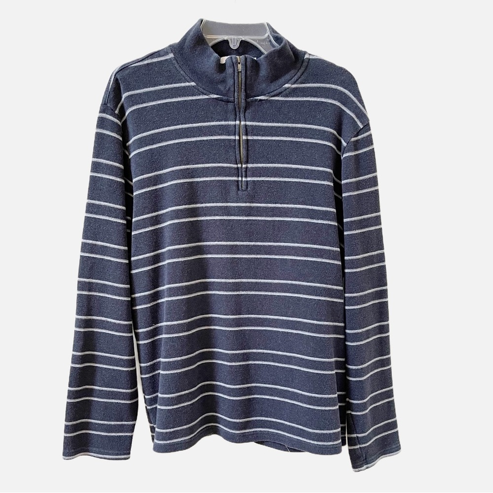 Calvin Klein Navy Blue Striped 1/4 Zip Long Sleeve Men's Size Large
